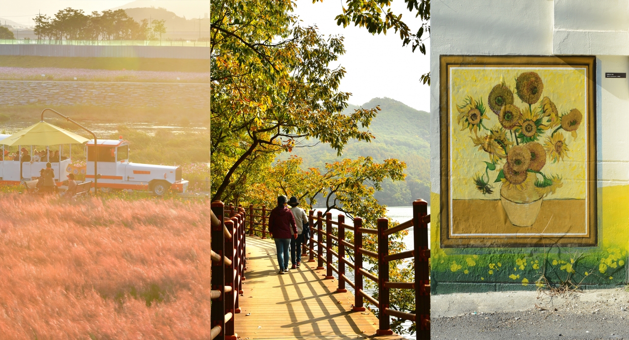 왼쪽부터 황룡강 꽃길, 장성호 수변길, 장성읍 벽화거리.