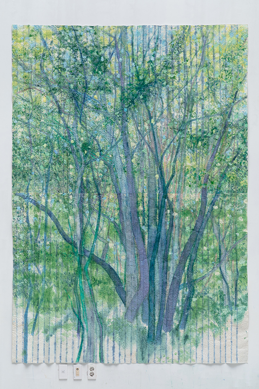 숲 그림자 Forest shadow, 284x197cm, 한지 위에 안료와 드로잉, 2021.